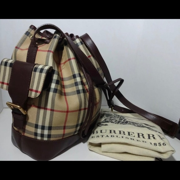 BURBERRY Haymarket Drawstring Bucket Shoulder Bag - Picture 1 of 12